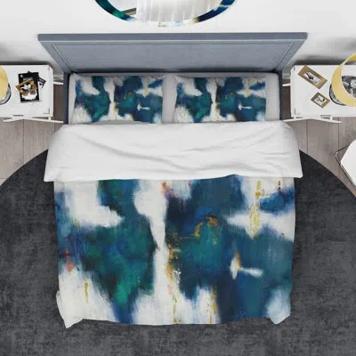 Design Art Blue Glam Texture I - Contemporary Duvet Cover Set - Microfiber Polyester In Navy