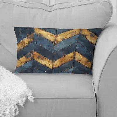Design Art Blue Gold Chevron Chevron Glamour V - Transitional Lumbar Pillow In Blue;gold