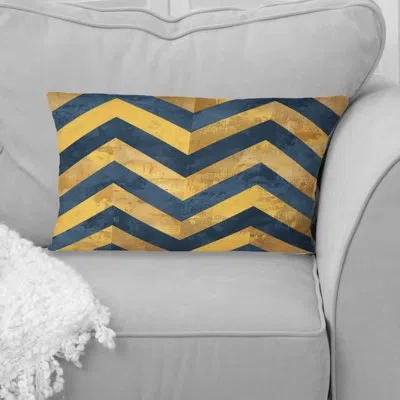 Design Art Blue Gold Chevron Patterns I - Modern Lumbar Pillow In Blue;gold