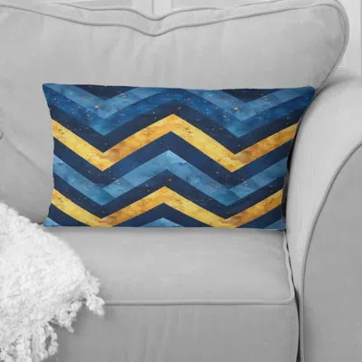 Design Art Blue Gold Chevron Patterns Iv - Modern Lumbar Pillow In Blue;gold