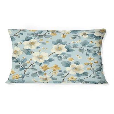 Design Art Blue Gold Floral Gardens I - Transitional Lumbar Pillow In Blue;gold