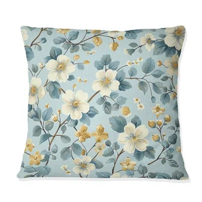 Design Art Blue Gold Floral Gardens I - Transitional Throw Pillow In Blue;gold