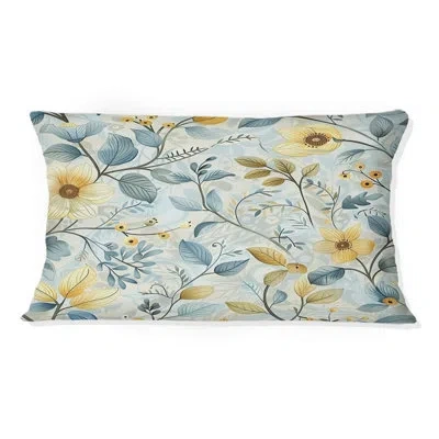 Design Art Blue Gold Floral Gardens Ii - Transitional Lumbar Pillow In Blue;gold