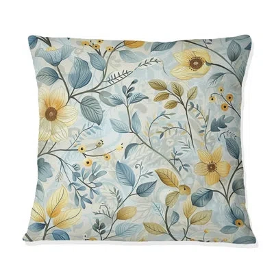 Design Art Blue Gold Floral Gardens Ii - Transitional Throw Pillow In Blue;gold