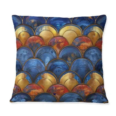 Design Art Blue Gold Geometric Retro Glam - Geometric Retro Pillow In Blue;gold