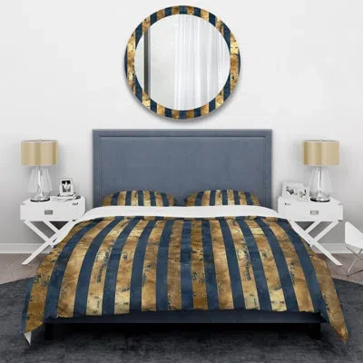 Design Art Blue Gold Glamorous Pinstripe I - Glam Duvet Cover Set In Blue;gold