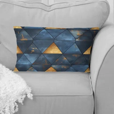 Design Art Blue Gold Modern Glam Triangles Iii - Modern Lumbar Pillow In Blue;gold