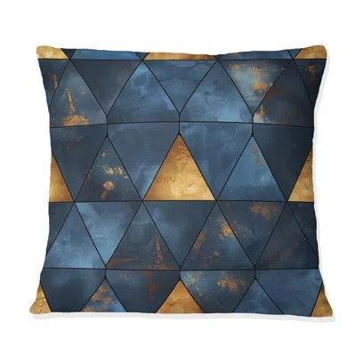 Design Art Blue Gold Modern Glam Triangles Iii - Modern Throw Pillow In Blue;gold
