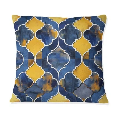 Design Art Blue Gold Modern Quatrefoil Iv - Modern Throw Pillow In Blue;yellow