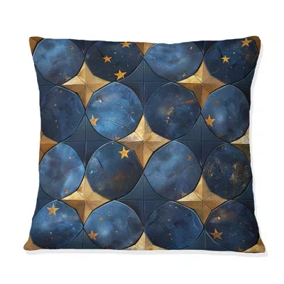 Design Art Blue Gold Modern Star Dreams V - Modern Throw Pillow In Blue;gold