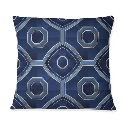 Design Art Blue Gold Octagon Iv - Modern Throw Pillow In Blue;gold