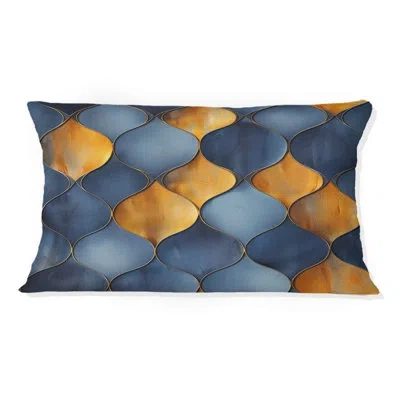 Design Art Blue Gold Ogee Patten I - Modern Lumbar Pillow In Blue;gold