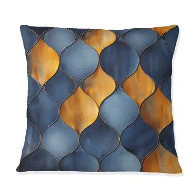 Design Art Blue Gold Ogee Patten I - Modern Throw Pillow In Blue;gold