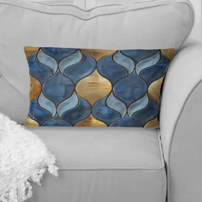 Design Art Blue Gold Ogee Patten Ii - Modern Lumbar Pillow In Blue;gold