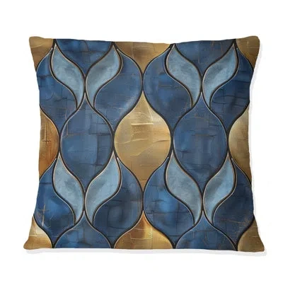 Design Art Blue Gold Ogee Patten Ii - Modern Throw Pillow In Blue;gold