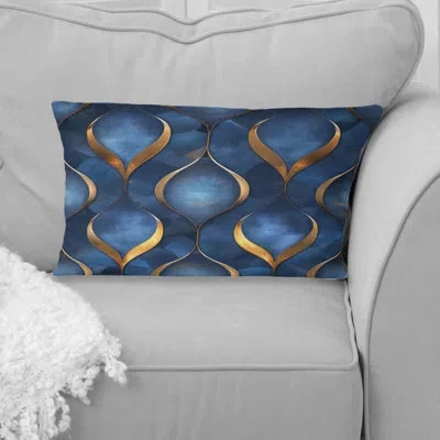 Design Art Blue Gold Ogee Patten Iii - Modern Lumbar Pillow In Blue;gold