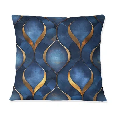 Design Art Blue Gold Ogee Patten Iii - Modern Throw Pillow In Blue;gold