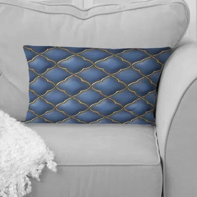 Design Art Blue Gold Ogee Patten V - Modern Lumbar Pillow In Blue;gold