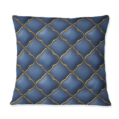 Design Art Blue Gold Ogee Patten V - Modern Throw Pillow In Blue;gold