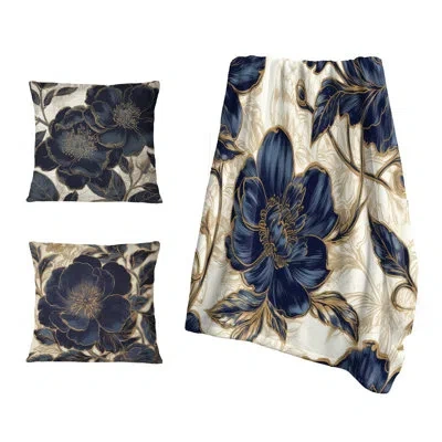 Design Art Blue Gold Peonies Celebration Vii - Peonies With For Couch In Blue;gold