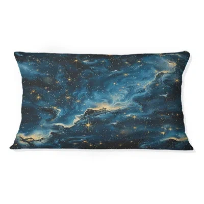 Design Art Blue Gold Space Iii - Marble Lumbar Pillow In Blue;gold