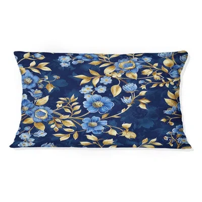 Design Art Blue Gold Traditional Floral Wreath Gardens Ii - Traditional Lumbar Pillow In Blue;gold