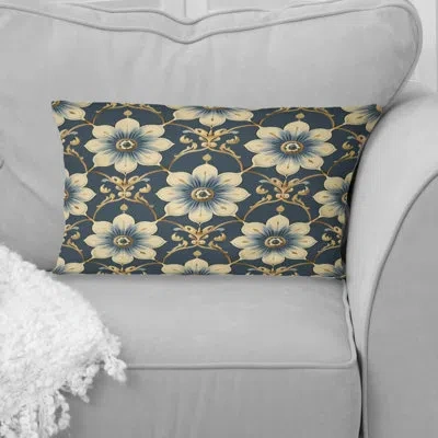 Design Art Blue Gold Traditional Flower Mosaic Beauty Ii - Traditional Lumbar Pillow In Blue;gold