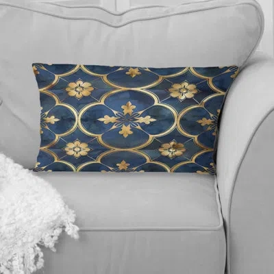 Design Art Blue Gold Traditional Mosaic Beauty - Traditional Lumbar Pillow In Blue;gold