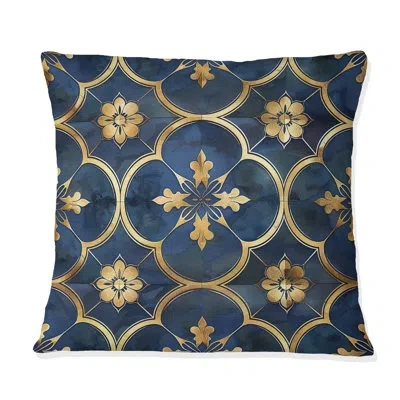 Design Art Blue Gold Traditional Mosaic Beauty - Traditional Throw Pillow In Blue;gold