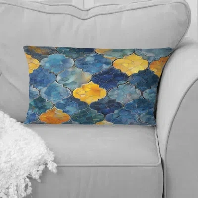 Design Art Blue Green Tiles I - Tiles Lumbar Pillow In Blue;green
