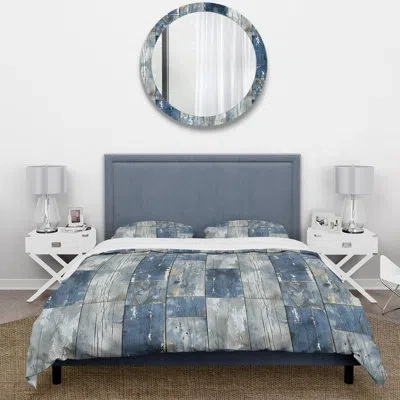 Design Art Blue Grey Weathered Wood I - Farmhouse Duvet Cover Set In Blue;gray
