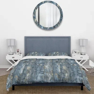 Design Art Blue Grey Weathered Wood Ii - Farmhouse Duvet Cover Set In Blue;gray