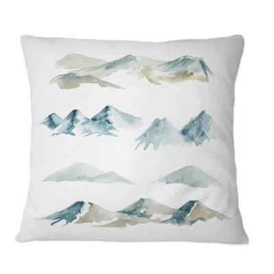 Design Art Blue High Mountainscapes - Traditional Printed Throw Pillow In Gray
