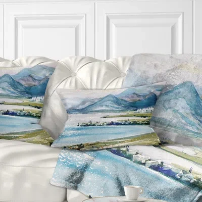 Design Art Blue Hills Over Sea - Landscape Printed Throw Pillow