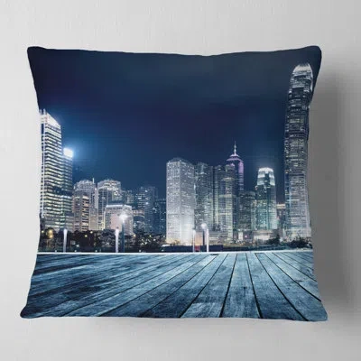 Design Art Blue Hong Kong City Skyline - Cityscape Printed Pillow