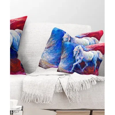 Design Art Blue Horse - Animal Printed Throw Pillow