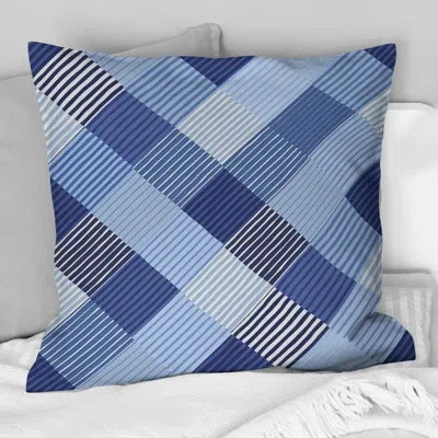 Design Art Blue Houndstooth Print - Midcentury Throw Pillow In Blue;white