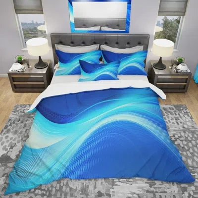 Design Art Blue Hues Abstract - Modern Duvet Cover Set - Microfiber Polyester