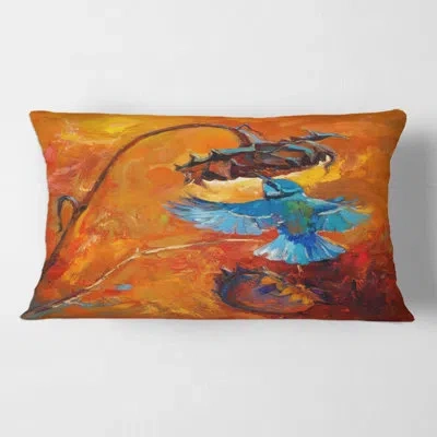 Design Art Blue Hummingbird On Orange - Traditional Printed Pillow