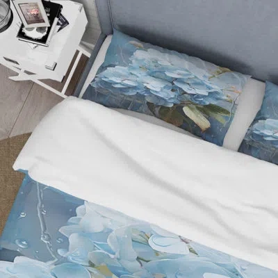 Design Art Blue Hydrangea Subtle Serenade - Hydrangea Duvet Cover Set - Microfiber Polyester In Blue;green