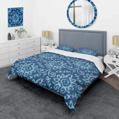 Design Art Blue Ikat Ogee - Abstract Duvet Cover Set - Microfiber Polyester