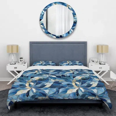Design Art Blue Indigo Manx Mosaic - Marble Duvet Cover Set - Microfiber Polyester In Blue;white