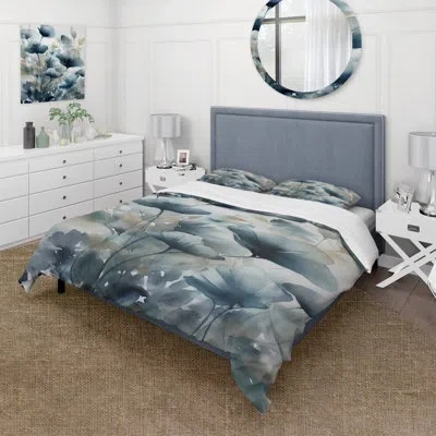 Design Art Blue Leaf Foliage And Flowers Iii Beddingmicrofiber / Polyester Duvet Cover Set In Blue;cream
