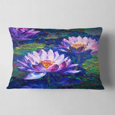 Design Art Blue Lotus Oil - Floral Printed Pillow