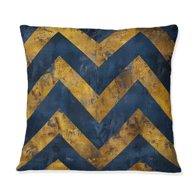 Design Art Blue Majestic Chevron Iii - Traditional Throw Pillow In Blue;gold