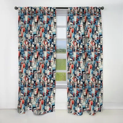 Design Art Blue Metropolis Matrix Pattern I - Abstract Curtain - Blackout Geometric Curtain - 1 Panels In Blue;pink