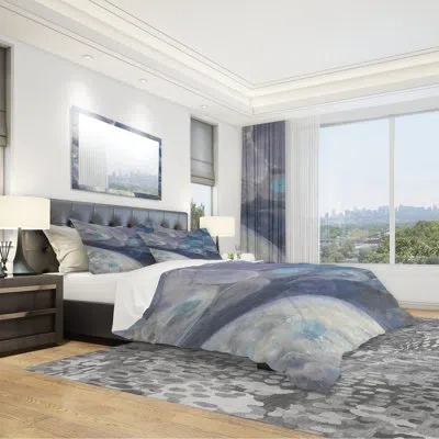 Design Art Blue Microfiber Modern & Contemporary Duvet Cover Set