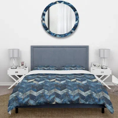 Design Art Blue Midcentury Chevron Iii - Midcentury Duvet Cover Set