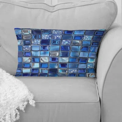 Design Art Blue Midcentury Mosaic Tiles Iv - Midcentury Lumbar Pillow In Blue;navy