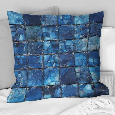 Design Art Blue Midcentury Mosaic Tiles V - Midcentury Throw Pillow In Cream;navy